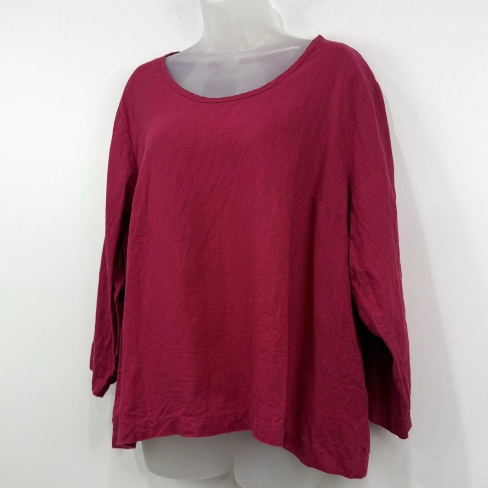 Flax 100% Linen Top Womens L Raspberry Lagenlook Boxy Lagom Coastal Oversized - Picture 7 of 14